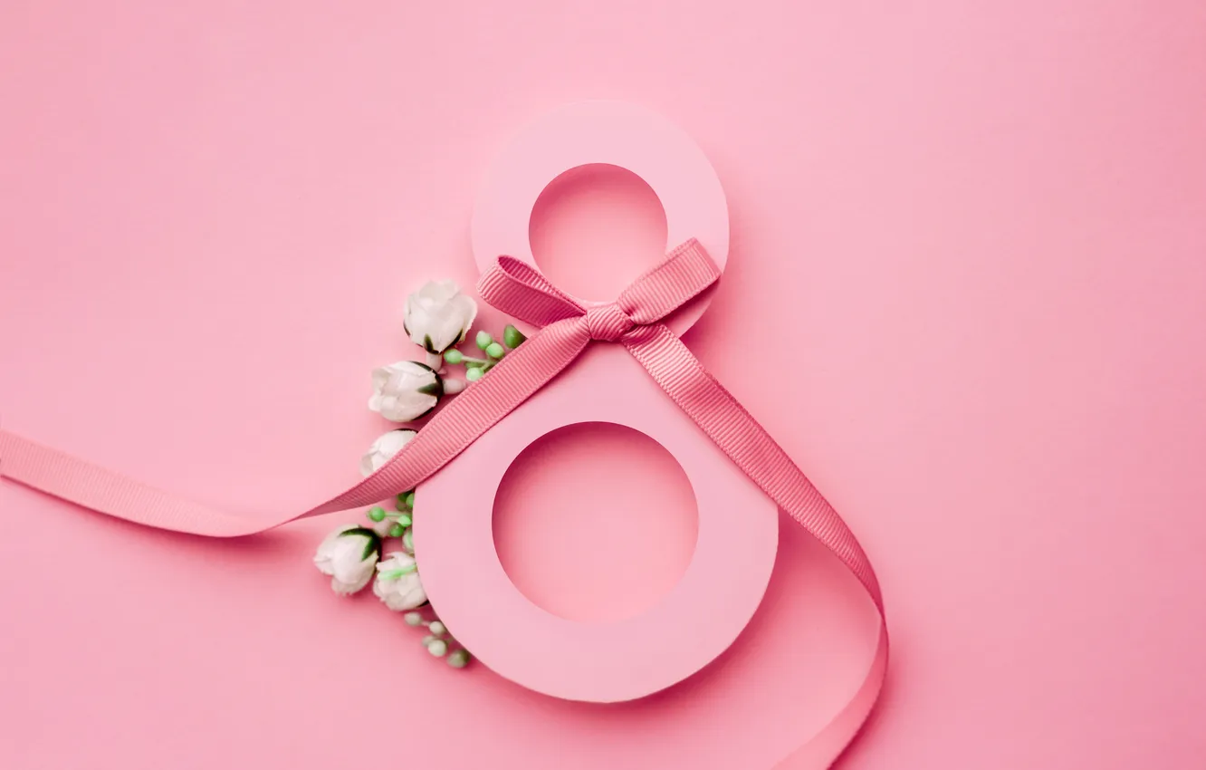Photo wallpaper flowers, roses, figures, tape, pink background, March 8, pink, flowers
