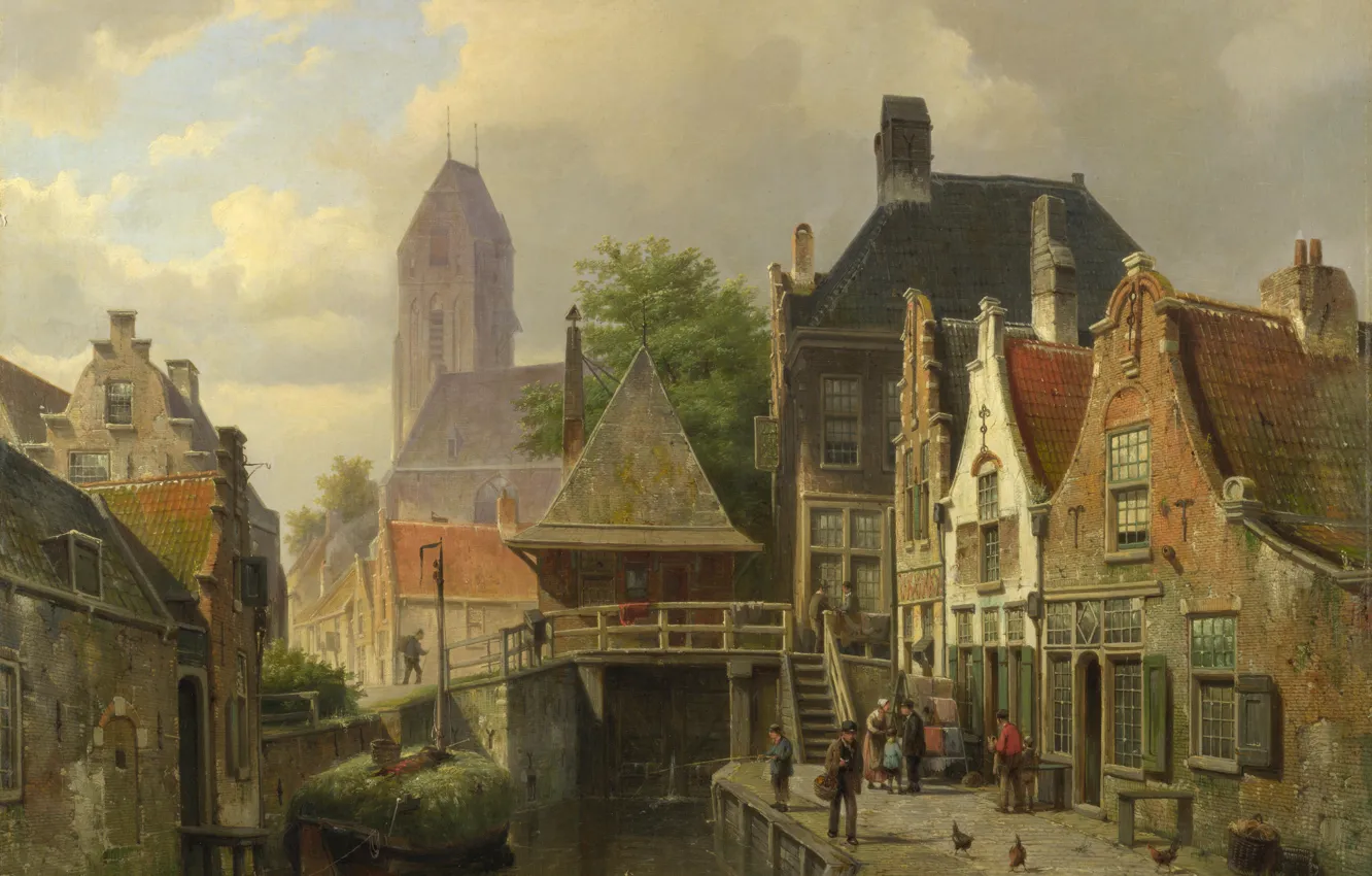 Photo wallpaper home, picture, channel, the urban landscape, Willem Koekkoek, Willem Koekkoek, View Oudewater
