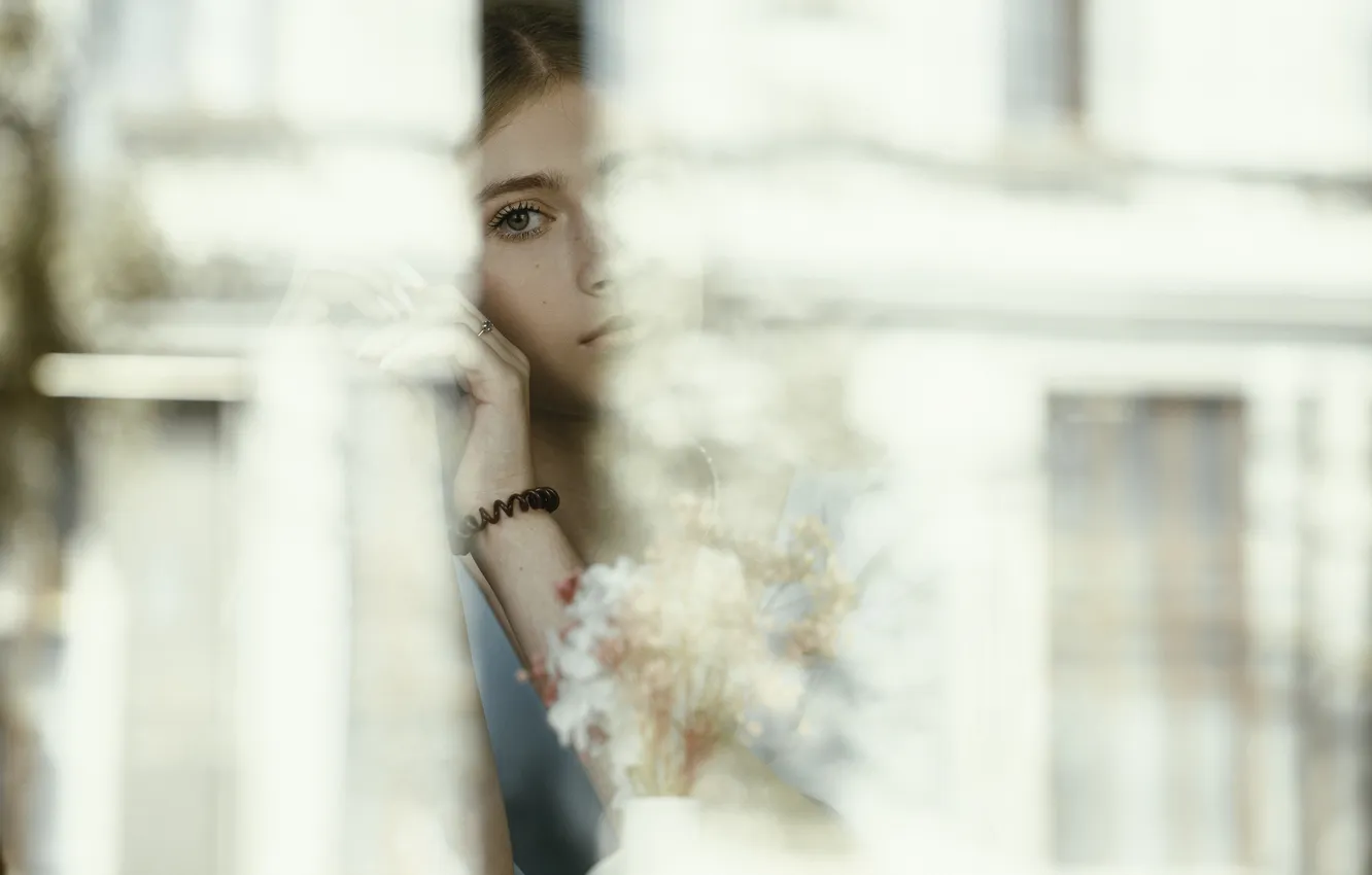 Photo wallpaper woman, window, look, Denis Trufanov