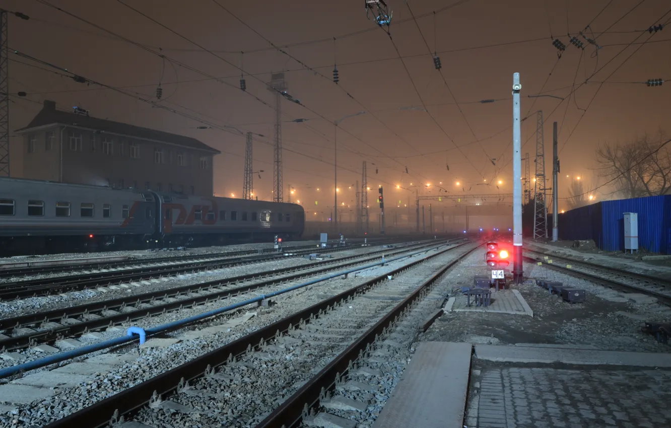 Photo wallpaper night, the way, station, railroad, Rostov-on-don