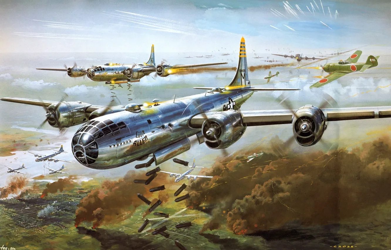Photo wallpaper Japan, fighter, Boeing, bomber, Art, Superfortress, American, strategic