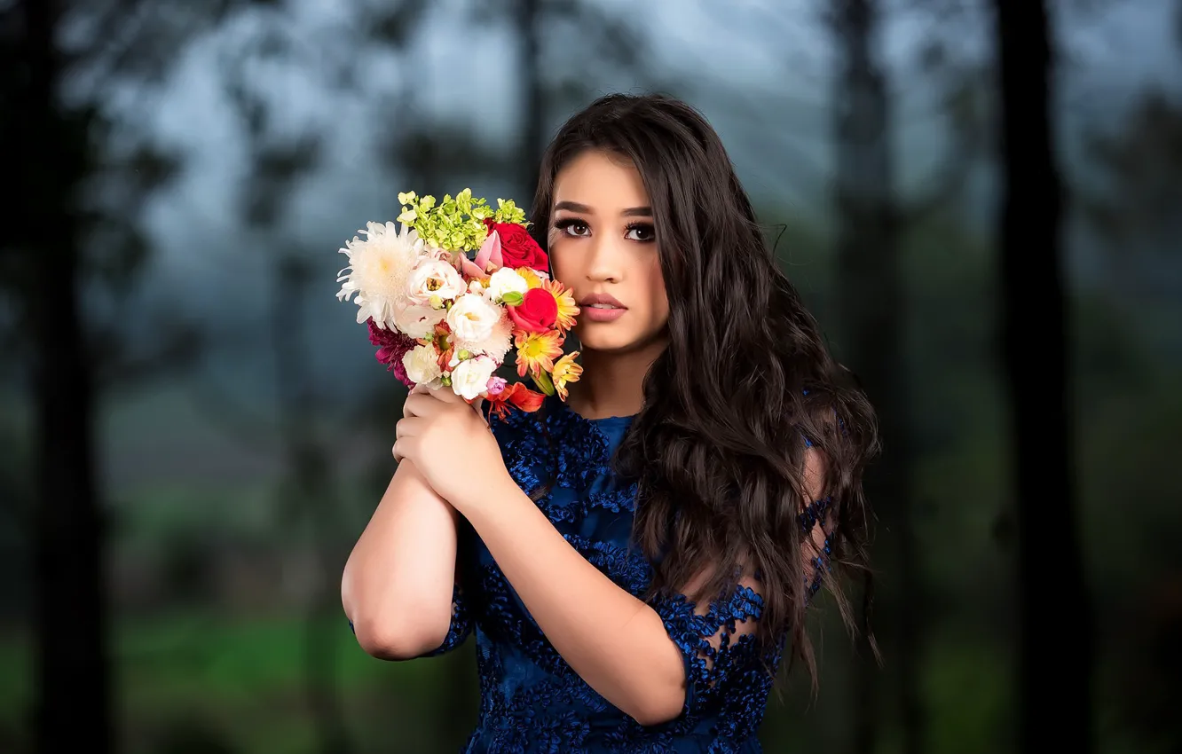 Photo wallpaper girl, flowers, portrait, Martha