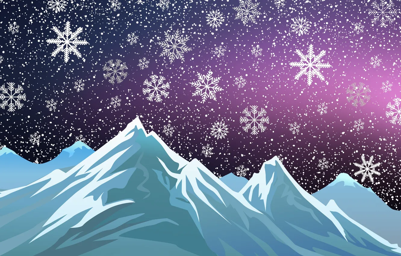 Photo wallpaper winter, snow, mountains, background, mood, holiday, new year, minimalism