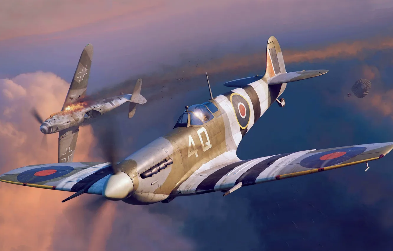 Photo wallpaper fighter, UK, Landing in Normandy, RAF, Piotr Forkasiewicz, Supermarine Spitfire Mk.Vb Overlord Operation