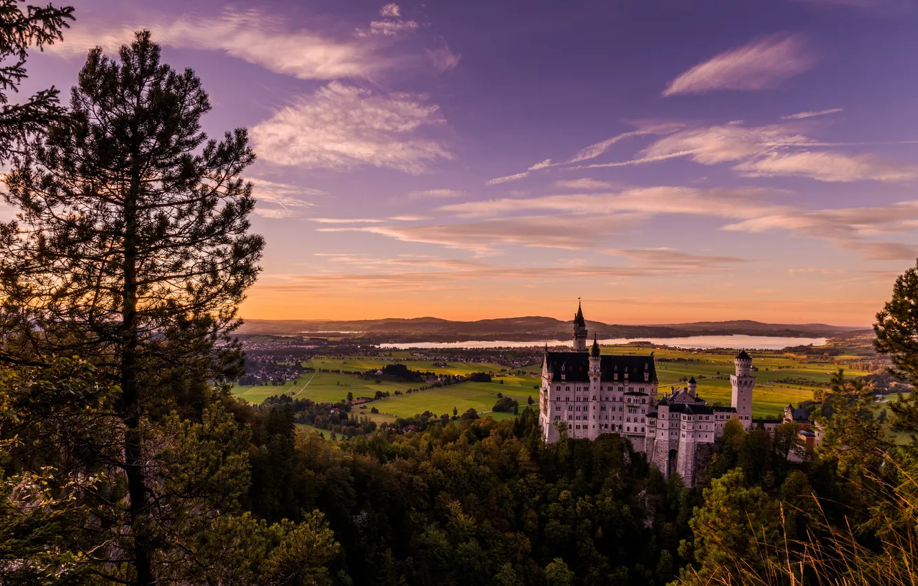Photo wallpaper field, hills, settlement, Bayern, nature, trees, Germany, pine