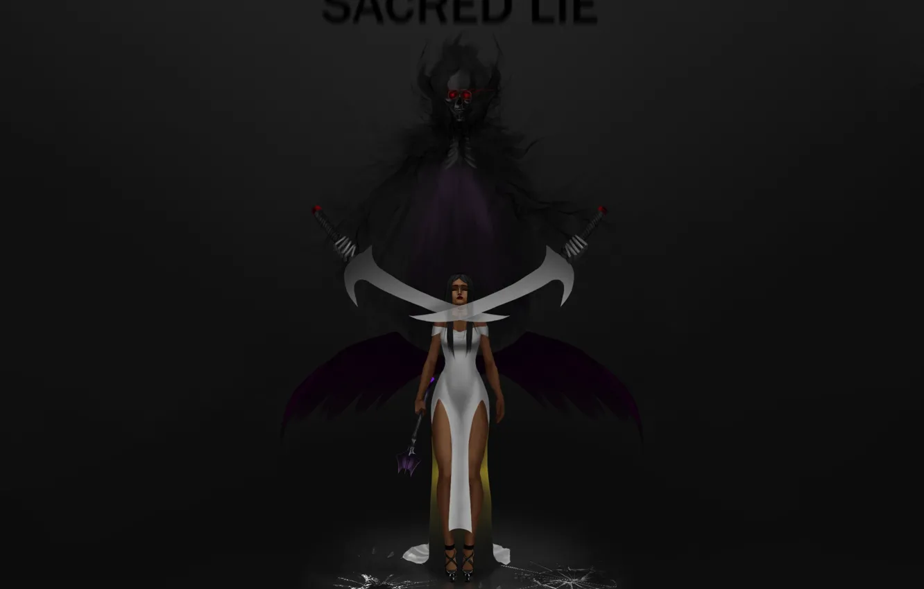 Photo wallpaper glass, death, darkness, dark, girl, sword, white dress, Mace