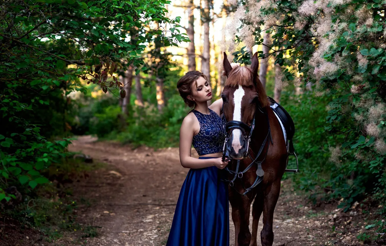 Photo wallpaper girl, nature, pose, horse, beautiful, Alexander Polyakov