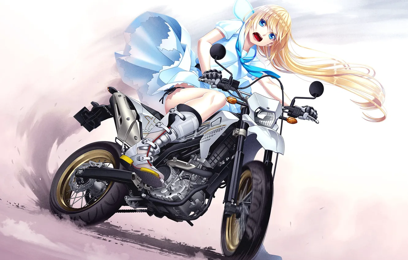 Photo wallpaper girl, motorcycle, anime, art
