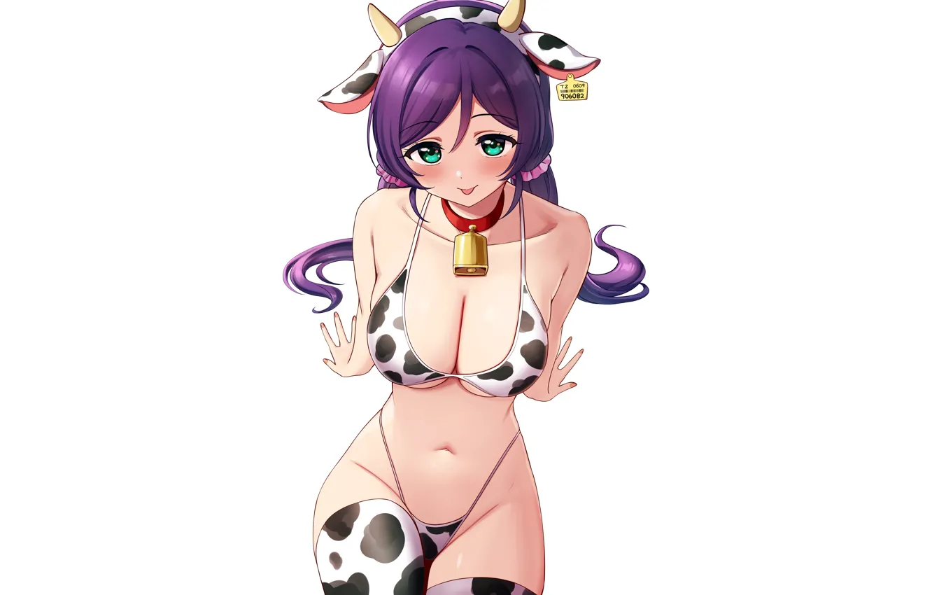 Photo wallpaper girl, sexy, cleavage, thighhighs, green eyes, long hair, boobs, anime