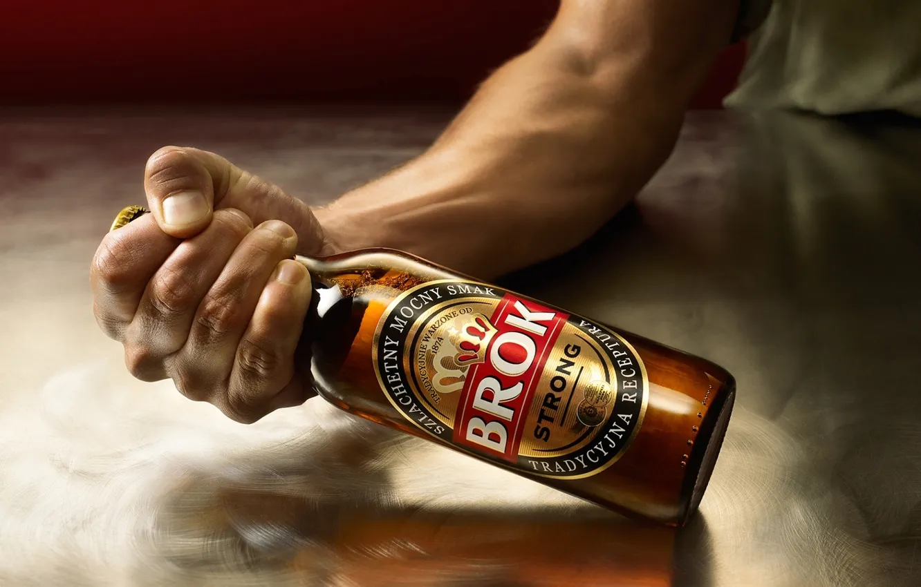 Photo wallpaper background, bottle, beer, hand, Brok