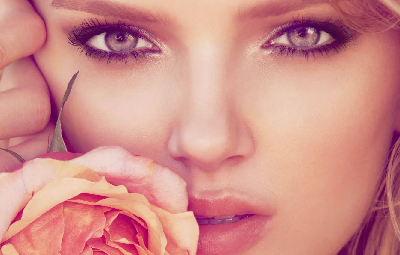 Photo wallpaper eyes, look, girl, face, tenderness, roses, makeup, nose