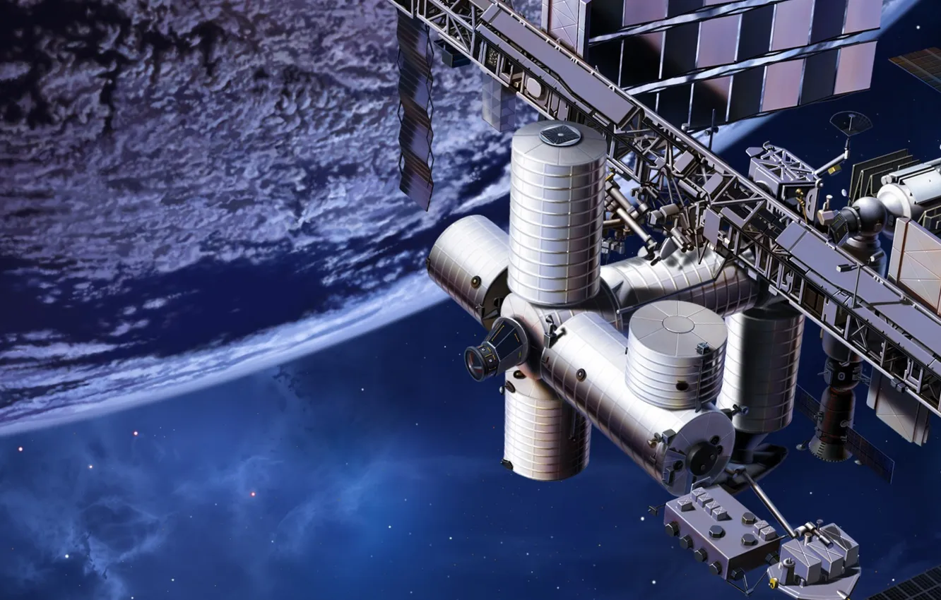 Photo wallpaper planet, station, orbit, ISS
