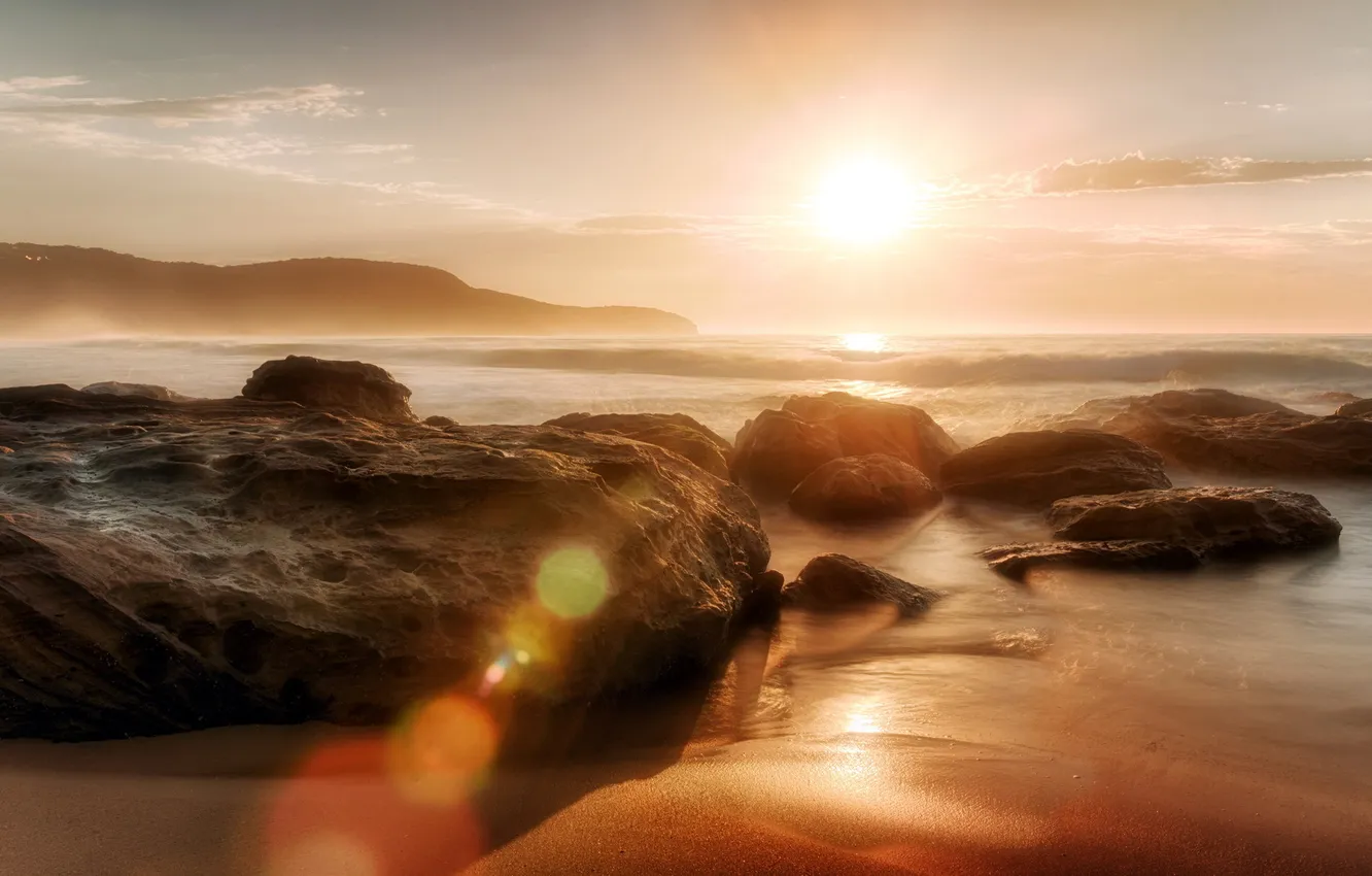 Photo wallpaper rock, ocean, sunrise, Sunlight, central coast