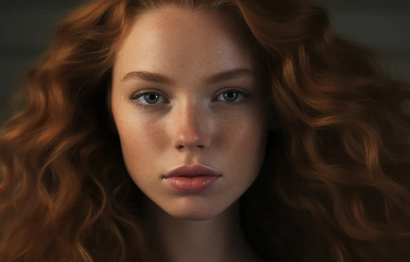 Photo wallpaper look, girl, close-up, face, pose, portrait, freckles, image