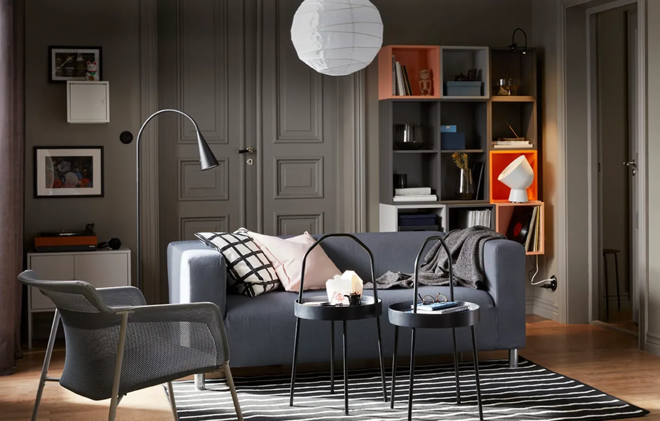 Photo wallpaper design, style, interior, living room, IKEA, IKEA idea decor, IKEA for home and interior, dark …