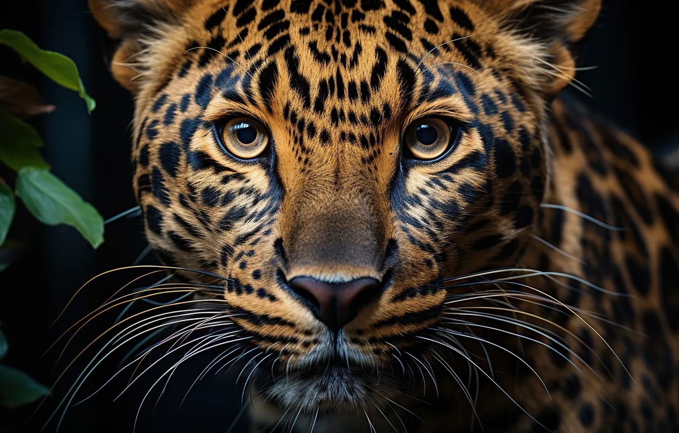 Photo wallpaper grass, face, predator, leopard, closeup, Bengal, digital art, AI art