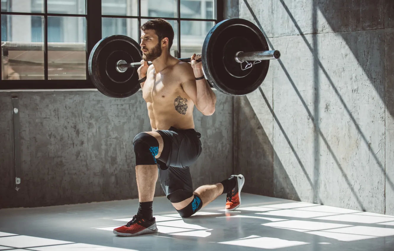 Photo wallpaper Muscle, muscle, rod, gym, gym, weights, powerlifting, barbell