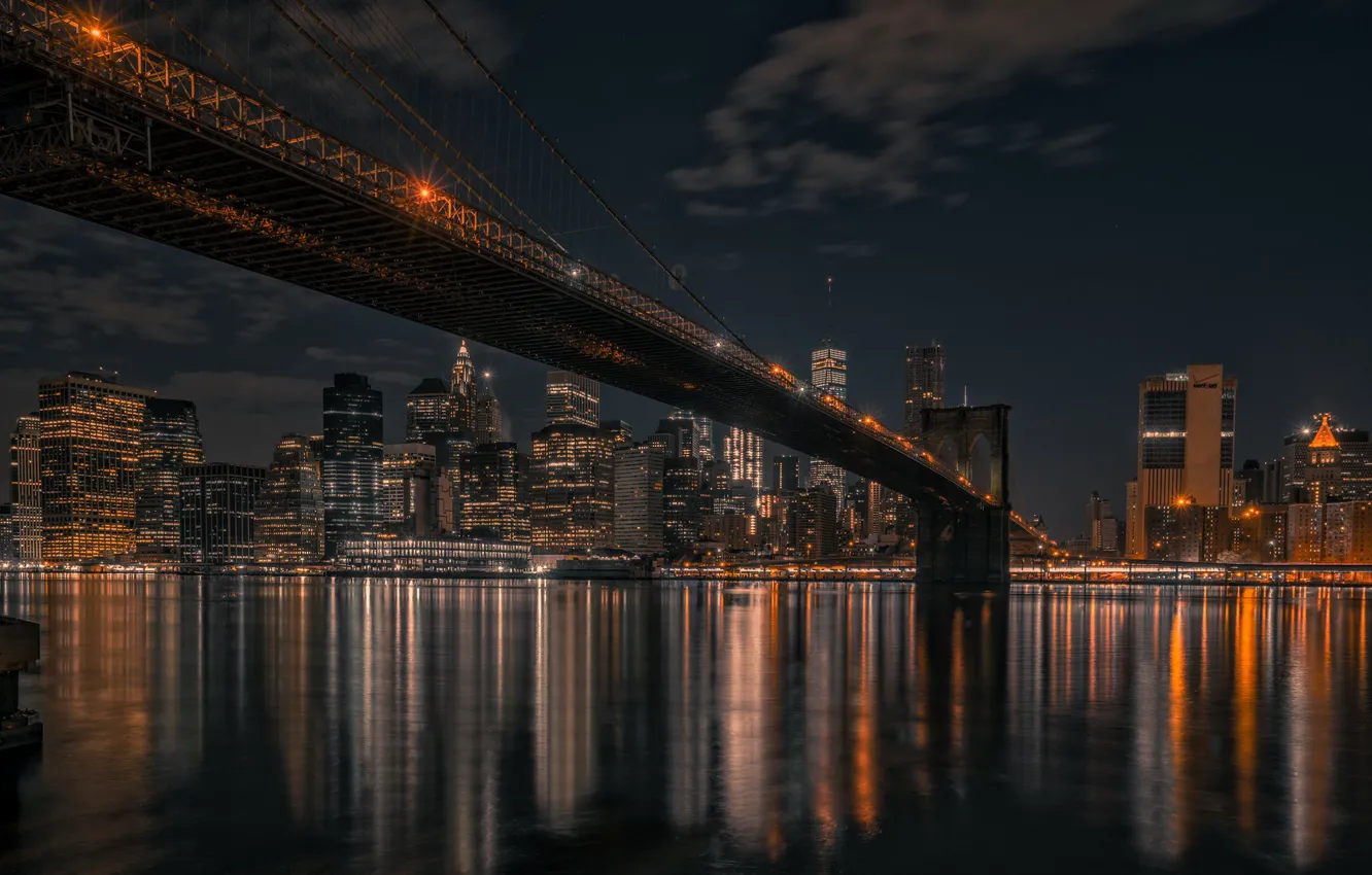 Photo wallpaper night, bridge, home, New York, USA