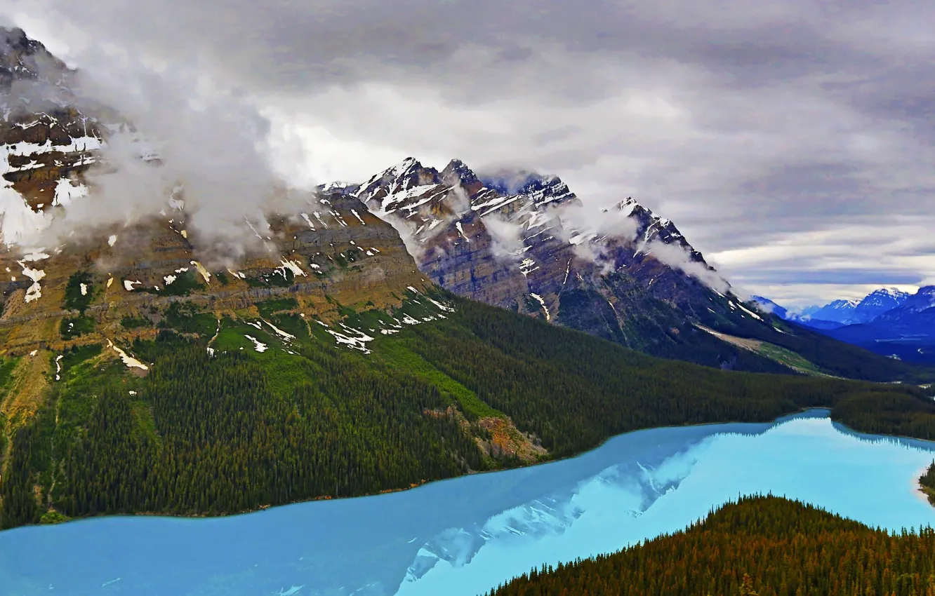 Photo wallpaper clouds, mountains, lake, Canada, Peyto