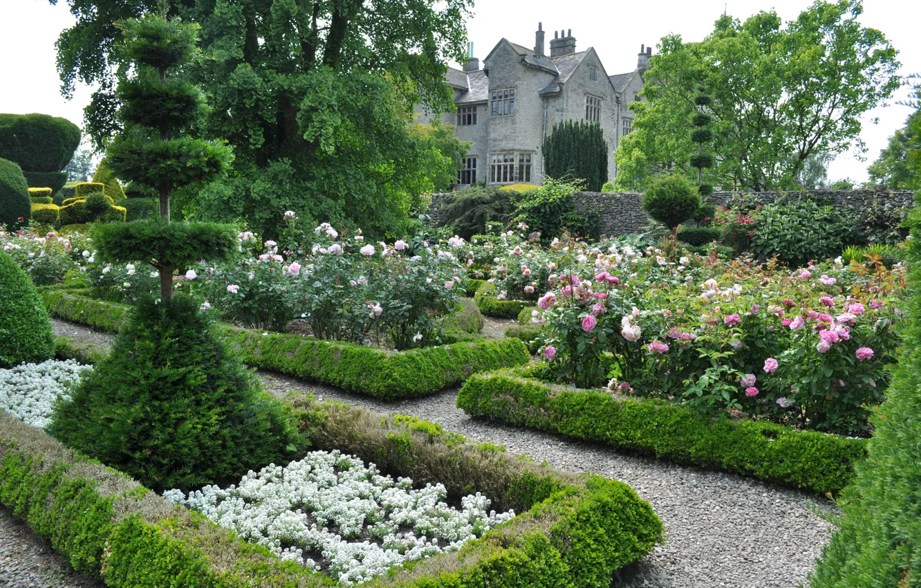 Photo wallpaper flowers, design, castle, garden