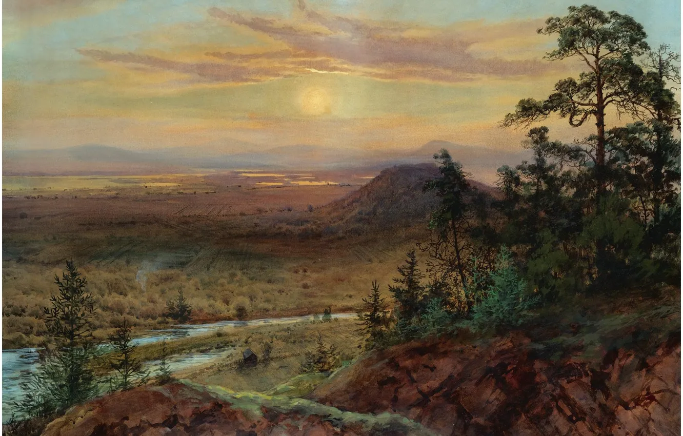 Photo wallpaper 1891, Albert Nikolaevich Benois, watercolour on paper laid down, VIEW OF AIVA-SAKSA