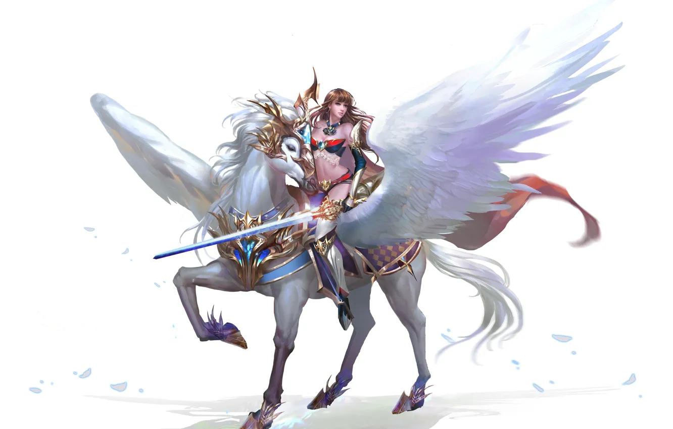 Photo wallpaper horse, the game, wings, warrior, art, pers, MMORPG, driving