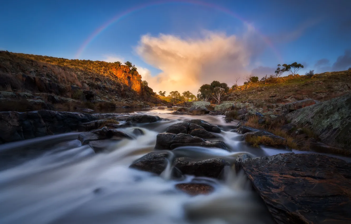 Photo wallpaper river, stones, rainbow, Australia, South Australia, Mannum, Mannum