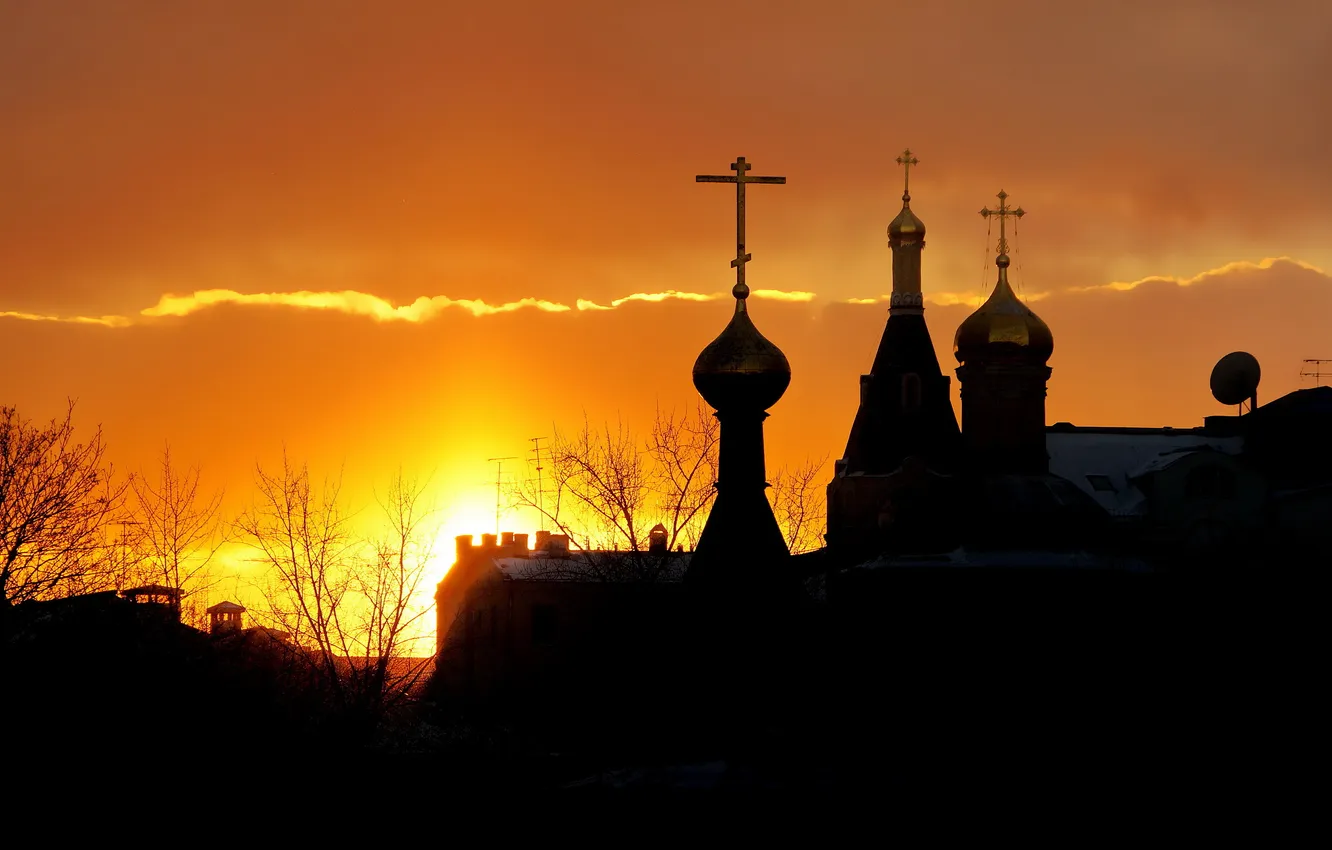 Photo wallpaper landscape, sunset, Moscow, temple, the dome