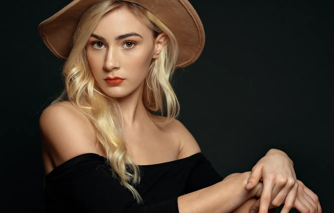 Photo wallpaper look, girl, face, pose, photo, hat, blonde, beautiful