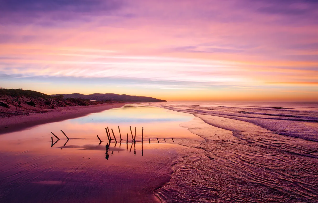 Photo wallpaper beach, twilight, sea, sunset, dusk
