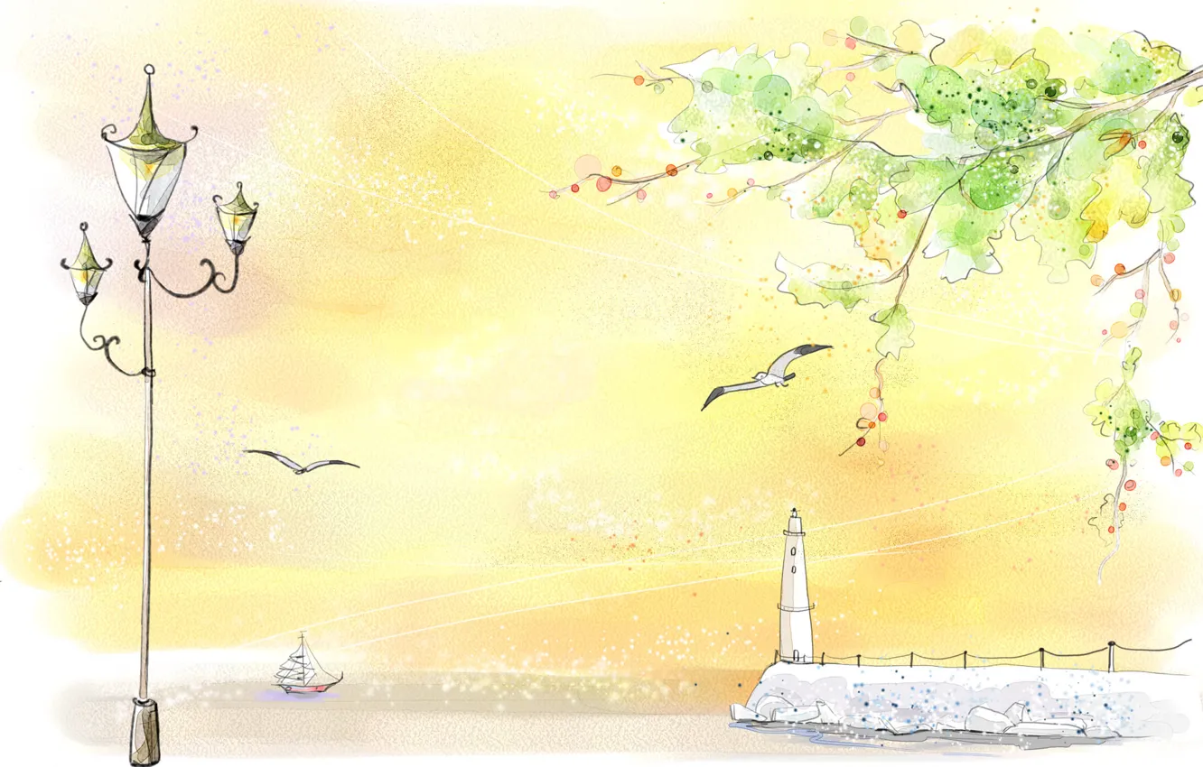 Photo wallpaper figure, lighthouse, Seagull, lantern