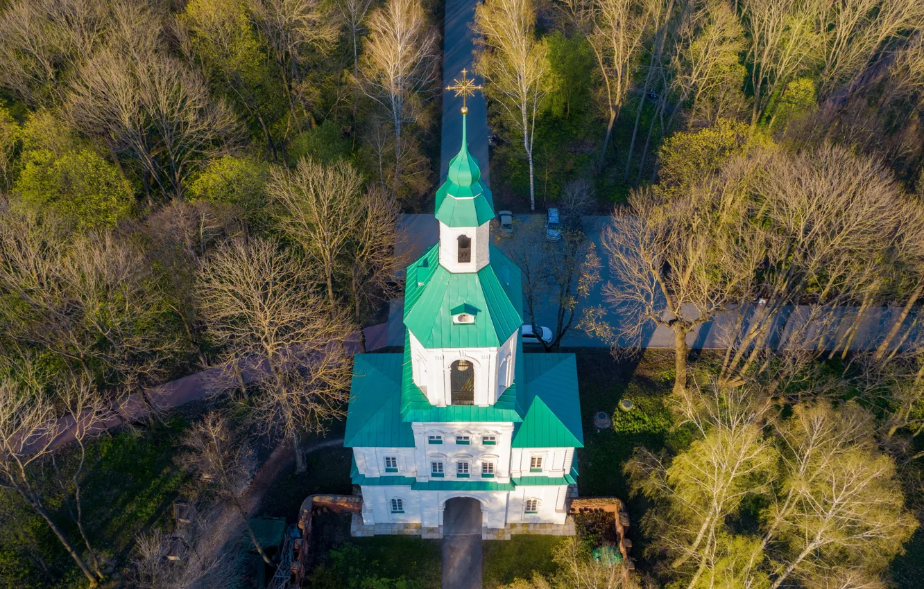 Photo wallpaper trees, landscape, Park, track, the bell tower, Tula oblast, Pavel Trefilov