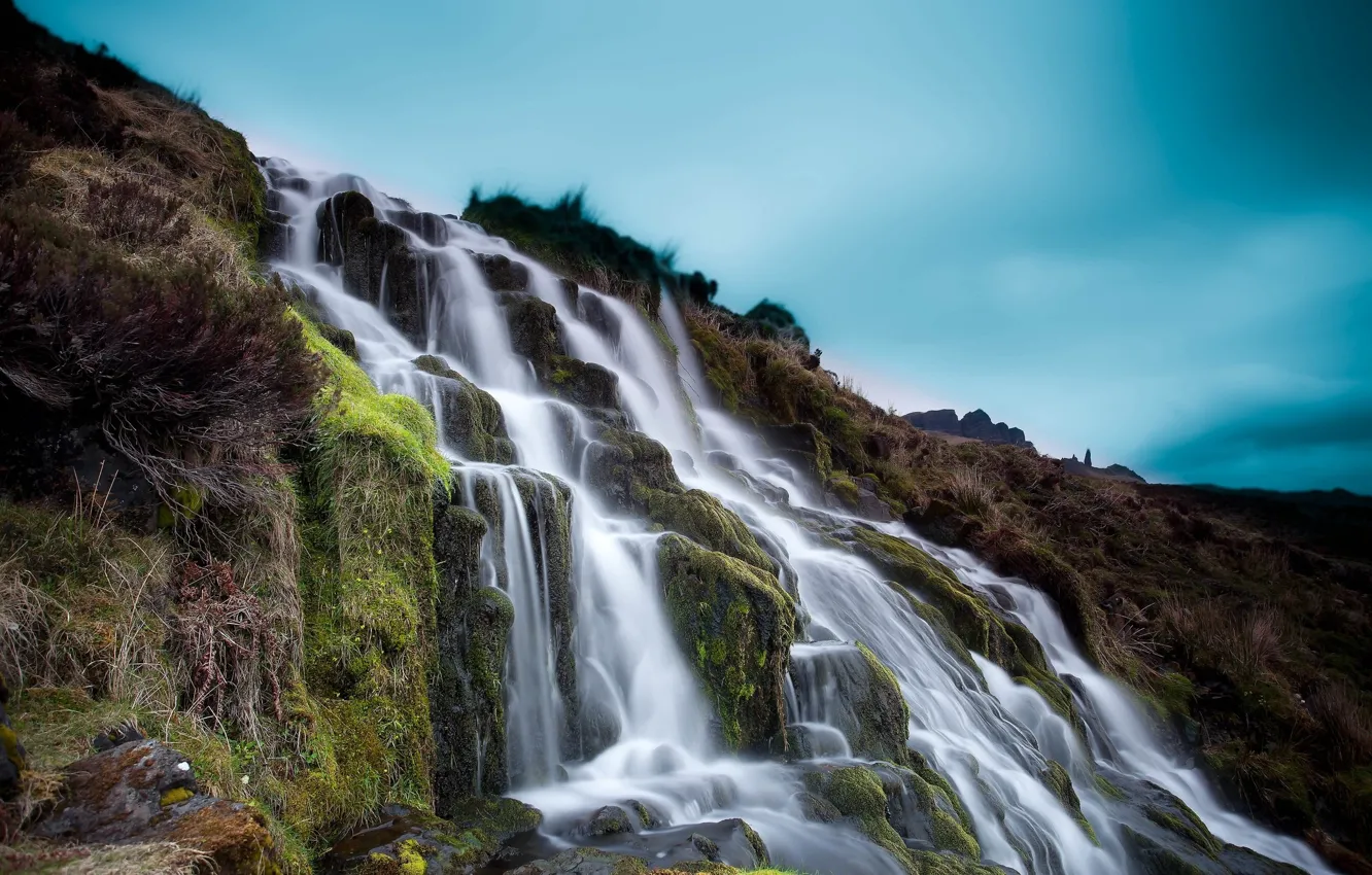 Photo wallpaper landscape, nature, waterfall, beauty, slope