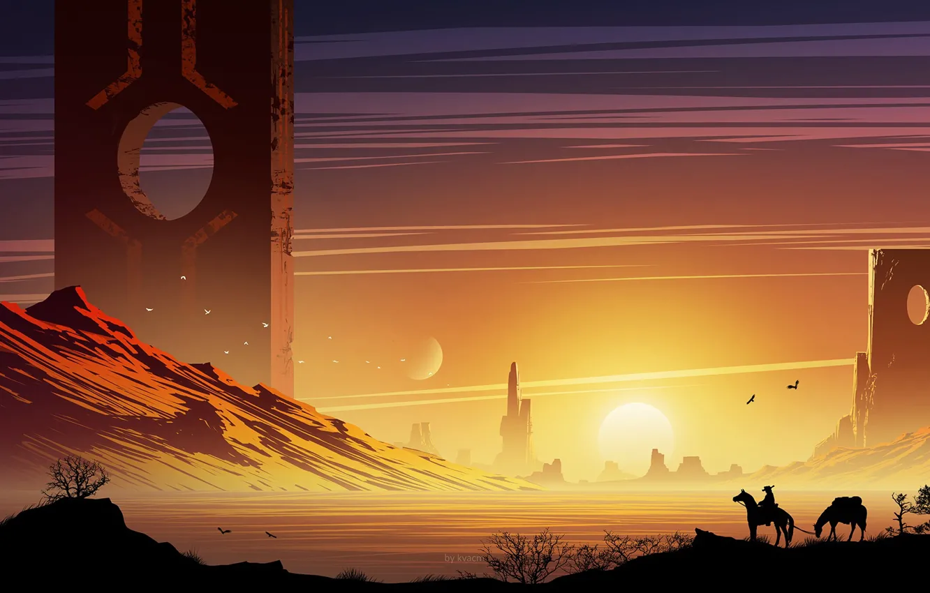 Photo wallpaper rocks, desert, cowboy