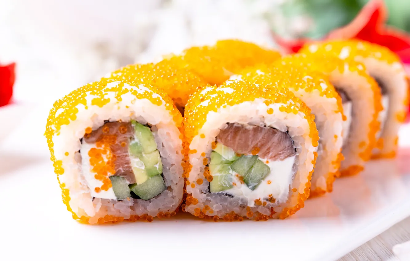 Photo wallpaper caviar, sushi, rolls, filling