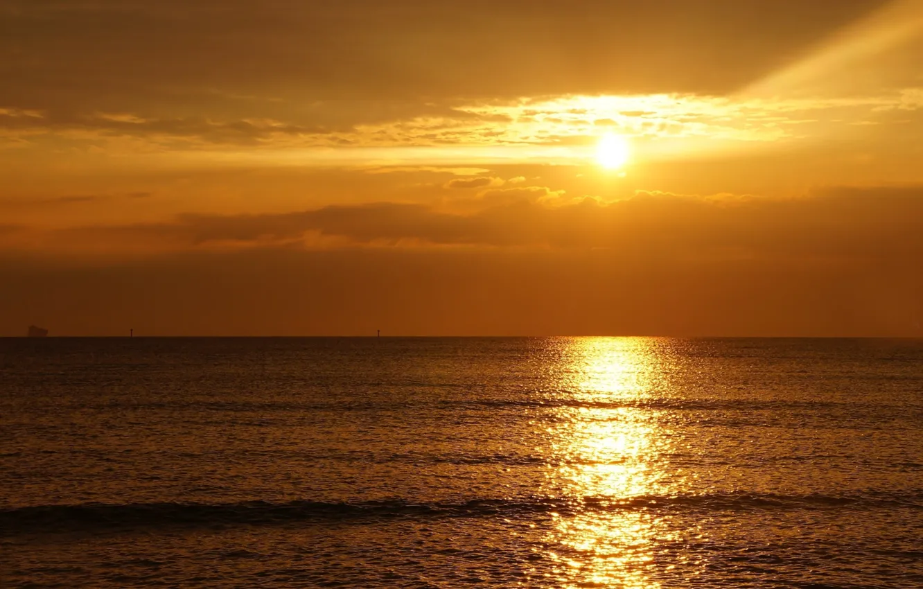 Photo wallpaper sky, sea, ocean, sunset, water, morning