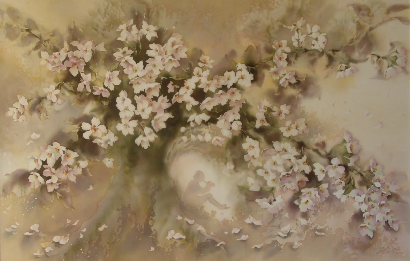 Photo wallpaper flowers, tree, spring, musician