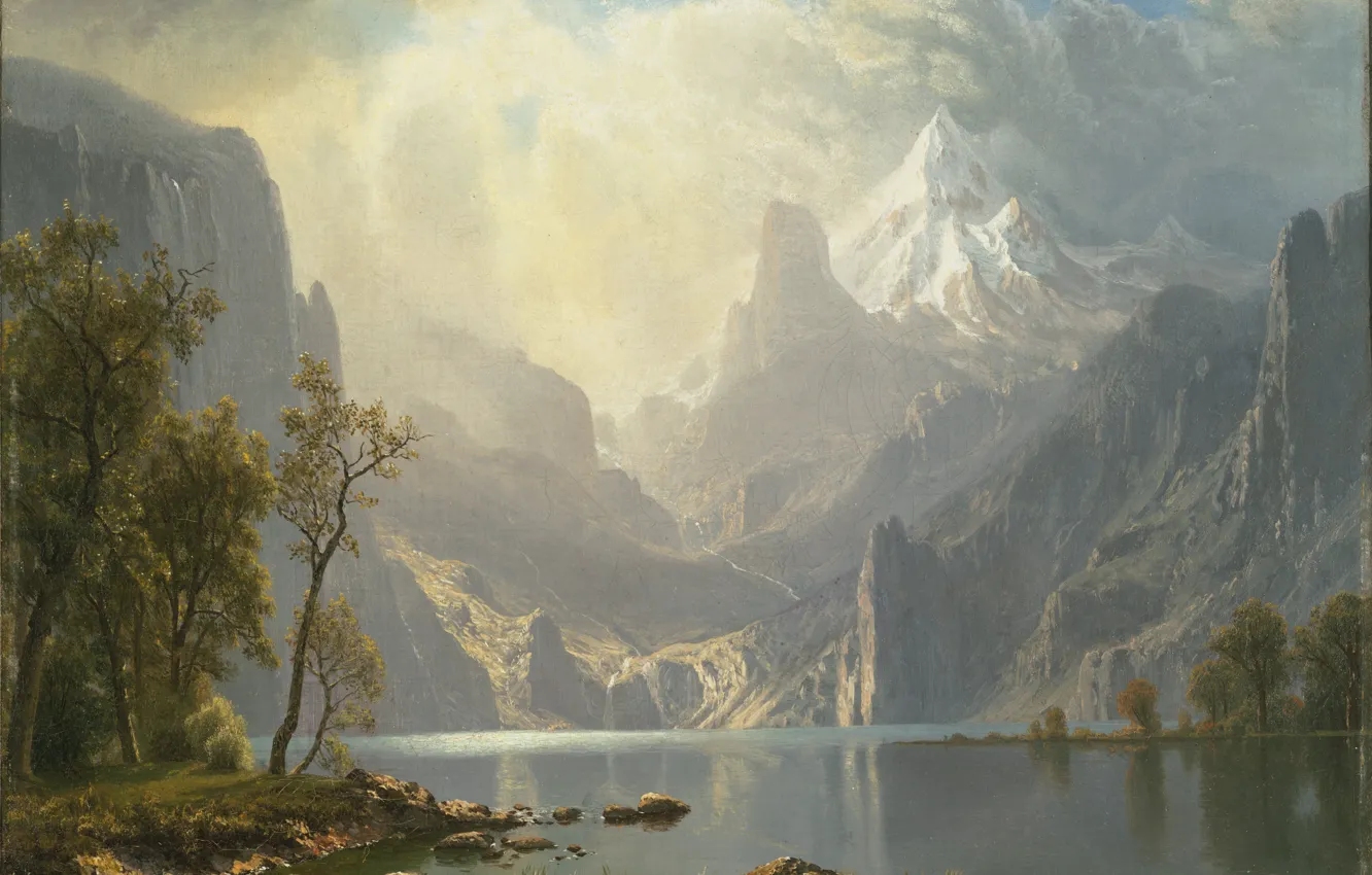 Photo wallpaper mountain landscape, Albert Bierstadt, In the Sierra Mountains