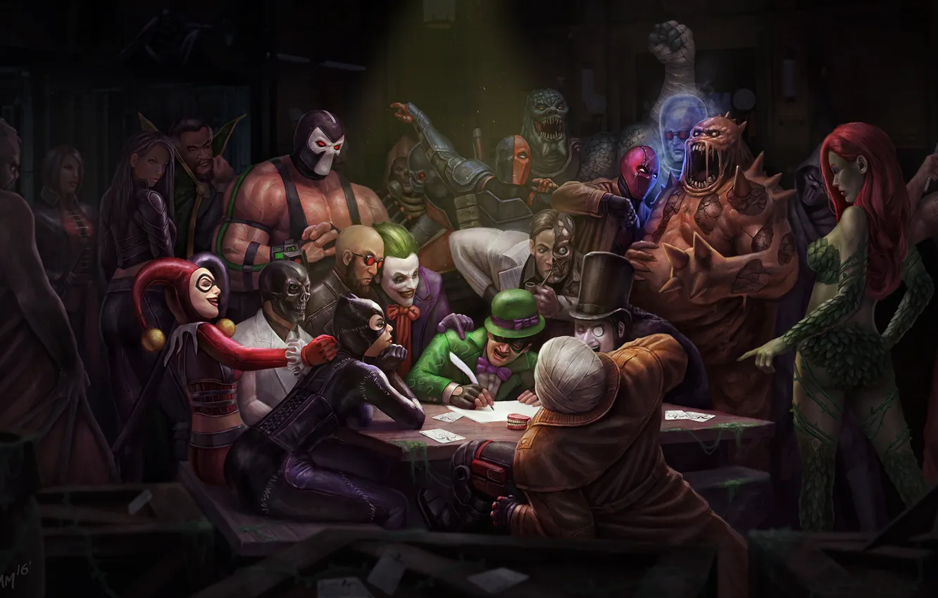 Photo wallpaper Joker, penguins, Catwoman, The Cossacks writing letter to Turkish Sultan, Batman, Scarecrow, Two-faced, DC Comics