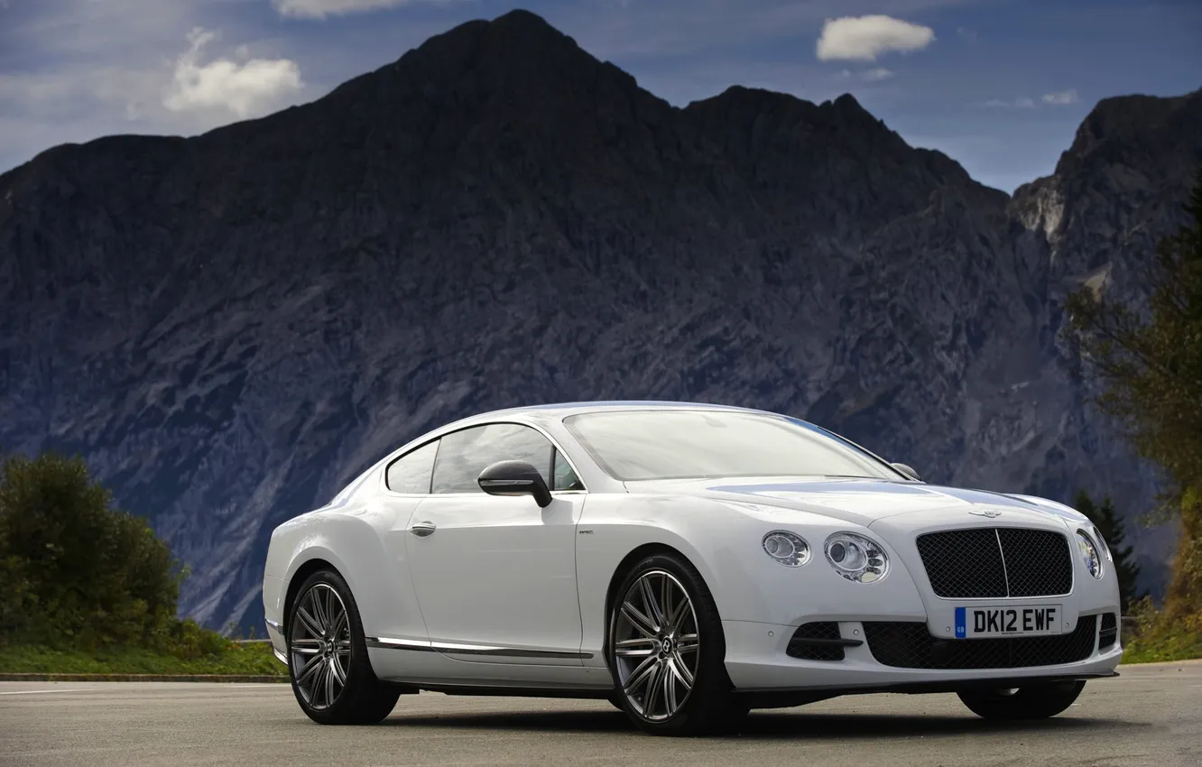 Photo wallpaper Auto, Bentley, Continental, Mountains, White, The front