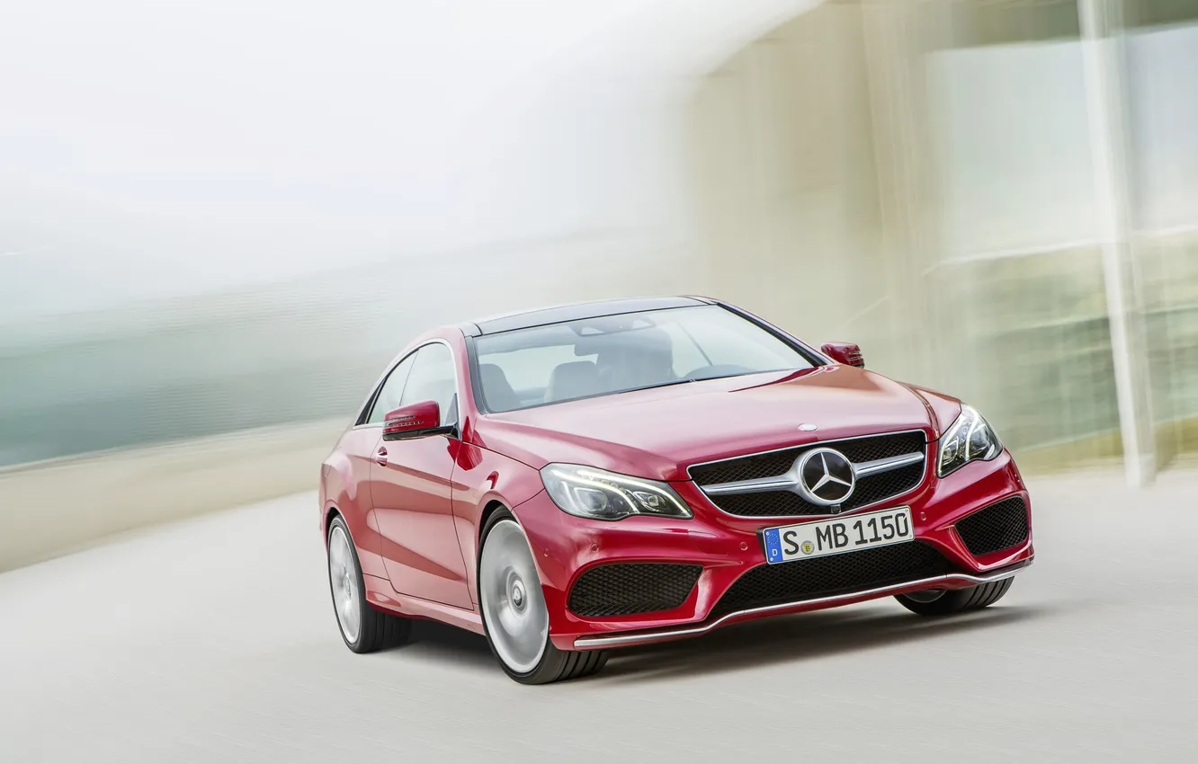 Photo wallpaper Mercedes-Benz, Red, Machine, The hood, Red, E-Class, The front
