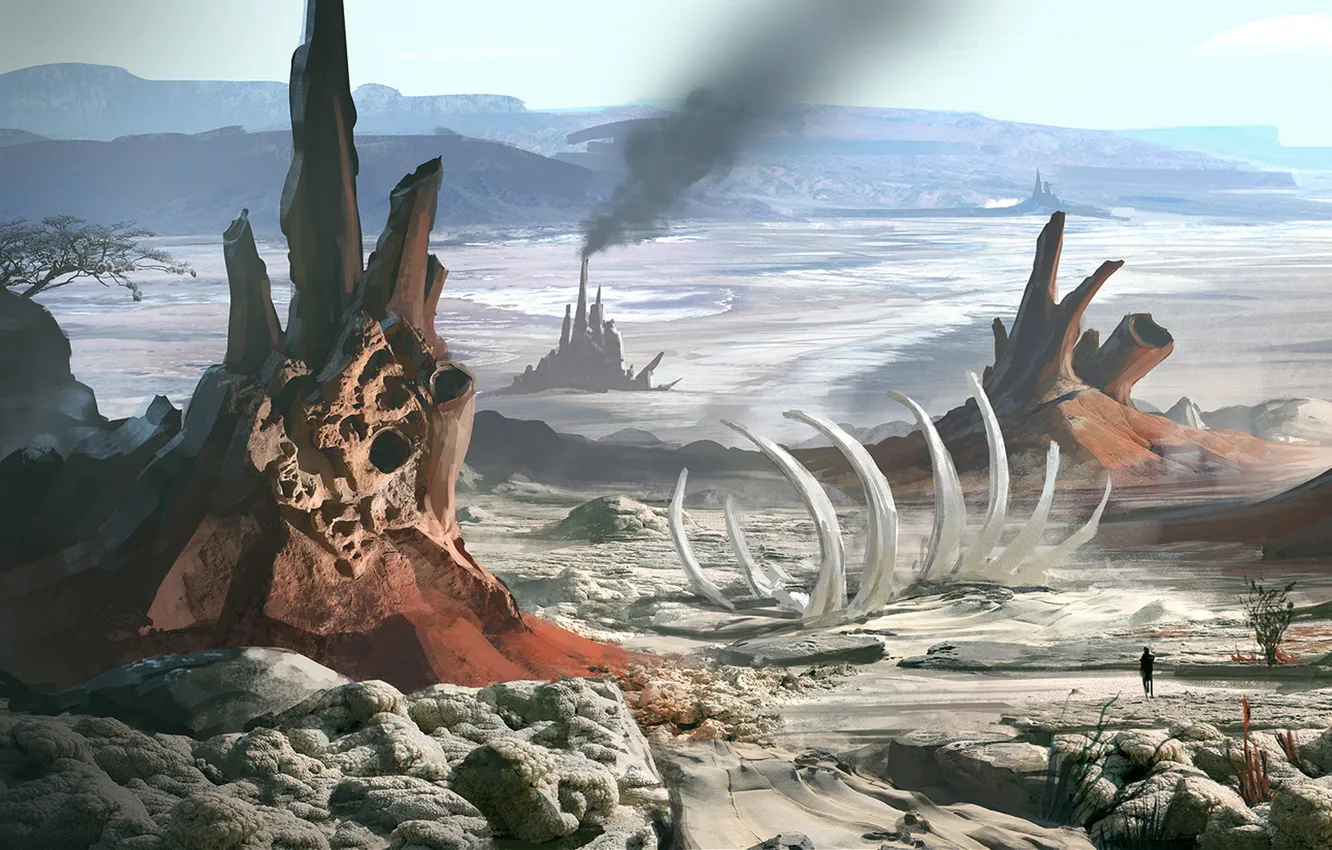 Photo wallpaper landscape, people, planet, skeleton, PlanetSide 2