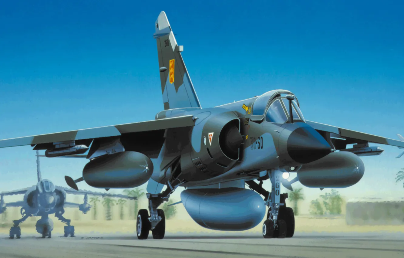 Photo wallpaper war, airplane, painting, aviation, jet. type, Dassault Mirage F1