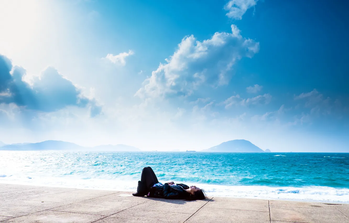 Photo wallpaper sea, the sky, girl