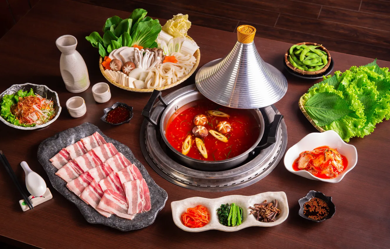 Photo wallpaper soup, meat, vegetables, sauce, Chinese