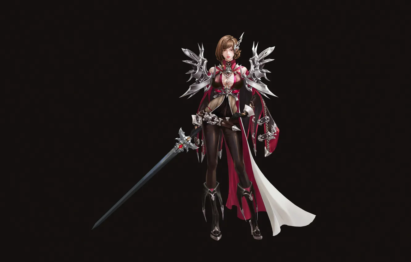 Photo wallpaper girl, sword, fantasy, armor, style, art, Illustration, Minimalism