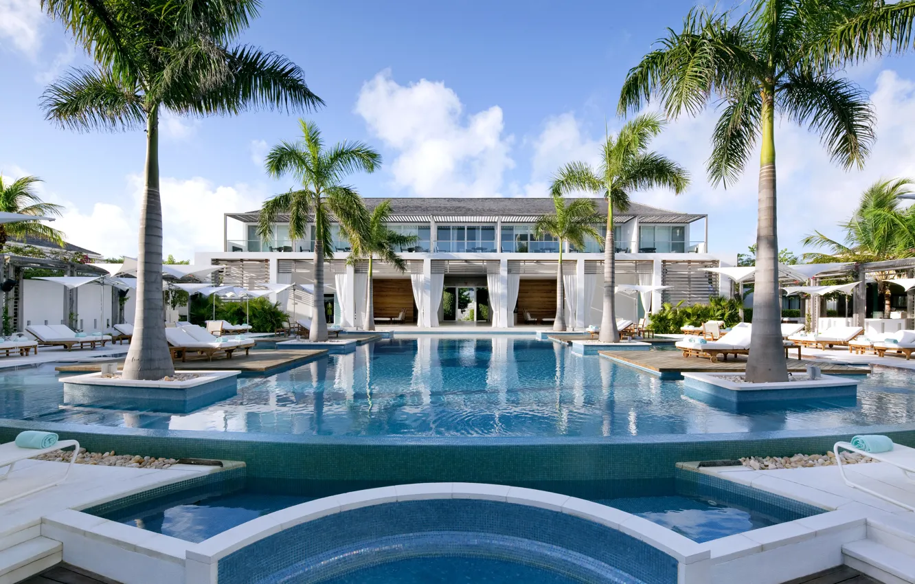 Photo wallpaper palm trees, Villa, pool, architecture, terrace