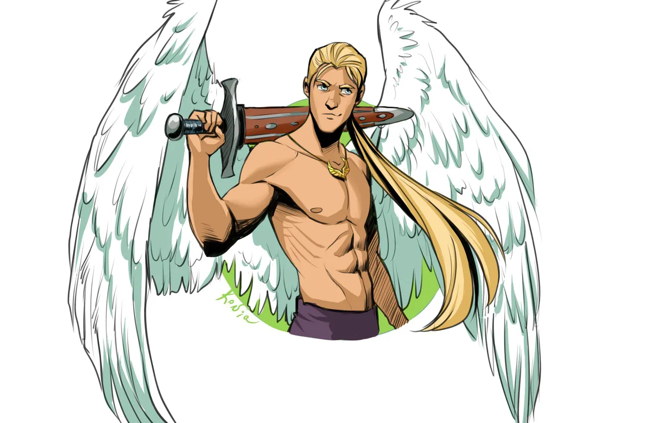Photo wallpaper angel, sword, guy