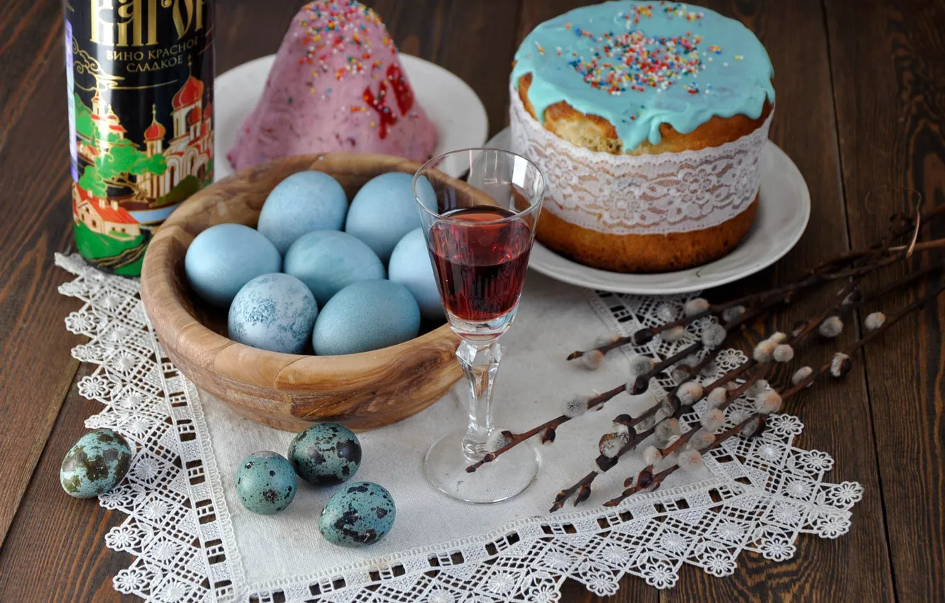 Photo wallpaper eggs, Easter, still life, cake, Verba, eggs