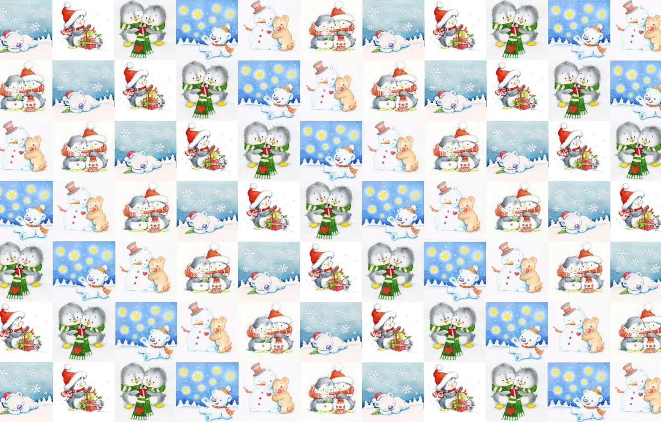 Photo wallpaper winter, snow, background, mood, holiday, new year, texture, penguins